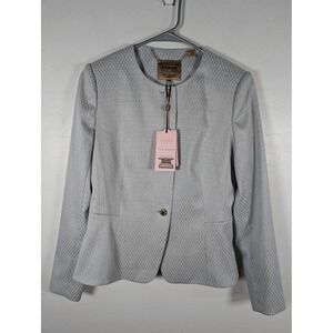 Ted Baker Blazer Suit Jacket Womens 3 Pale Blue Peplum Textured Jacquard Lined